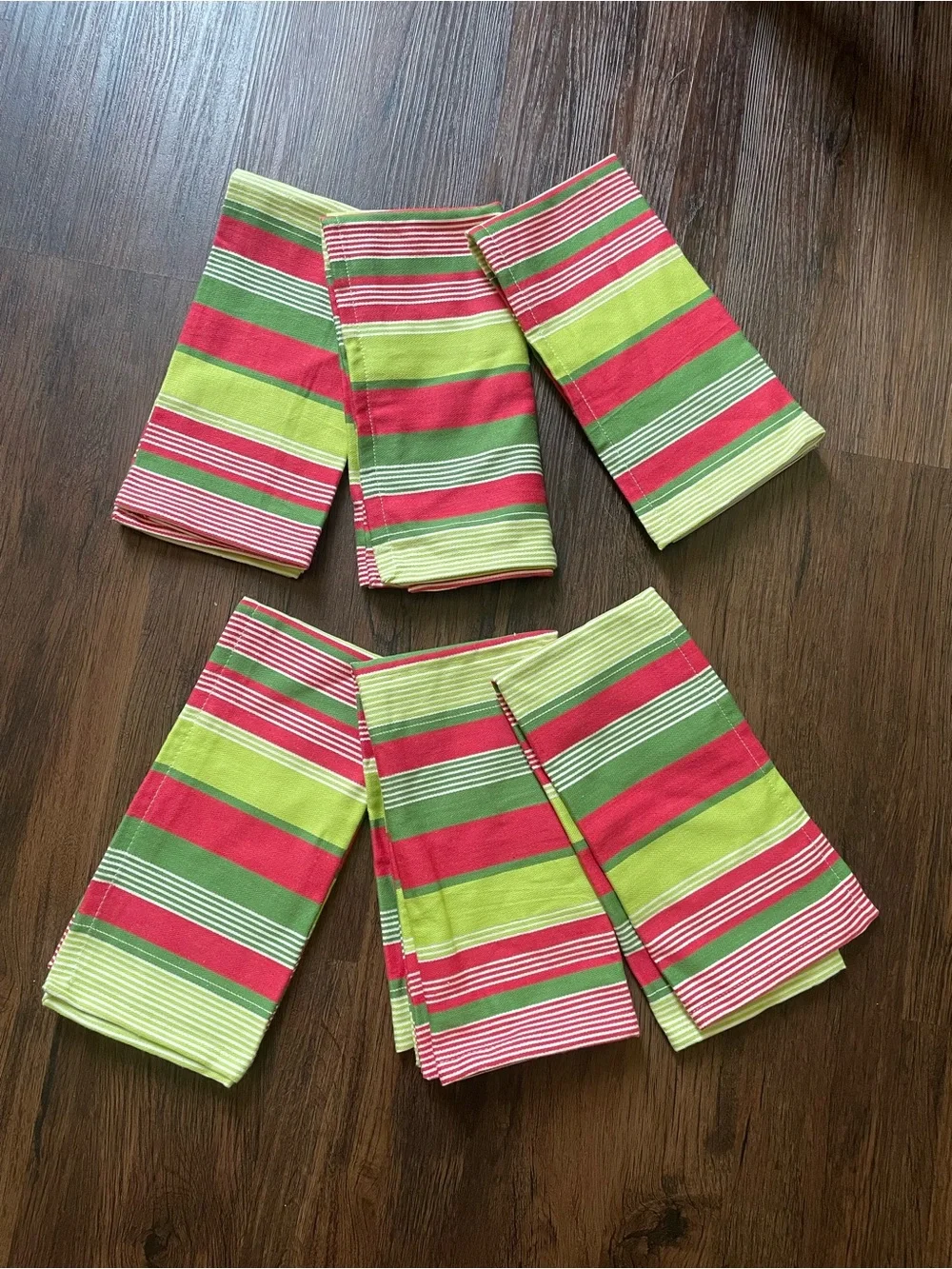 NEW Pier 1 Striped Christmas Holidays 20x21.5” 100% Cotton Napkins - Set of 6